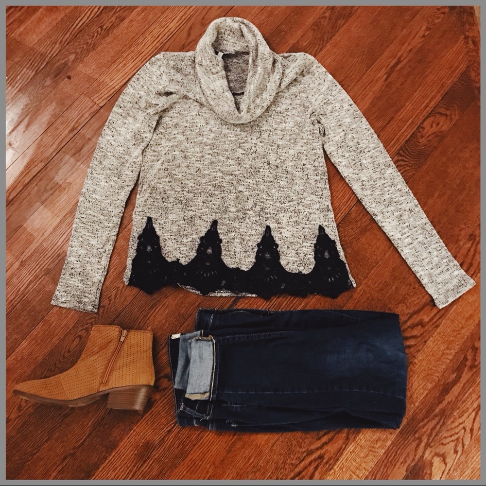 Cowl Neck Sweater with Lace